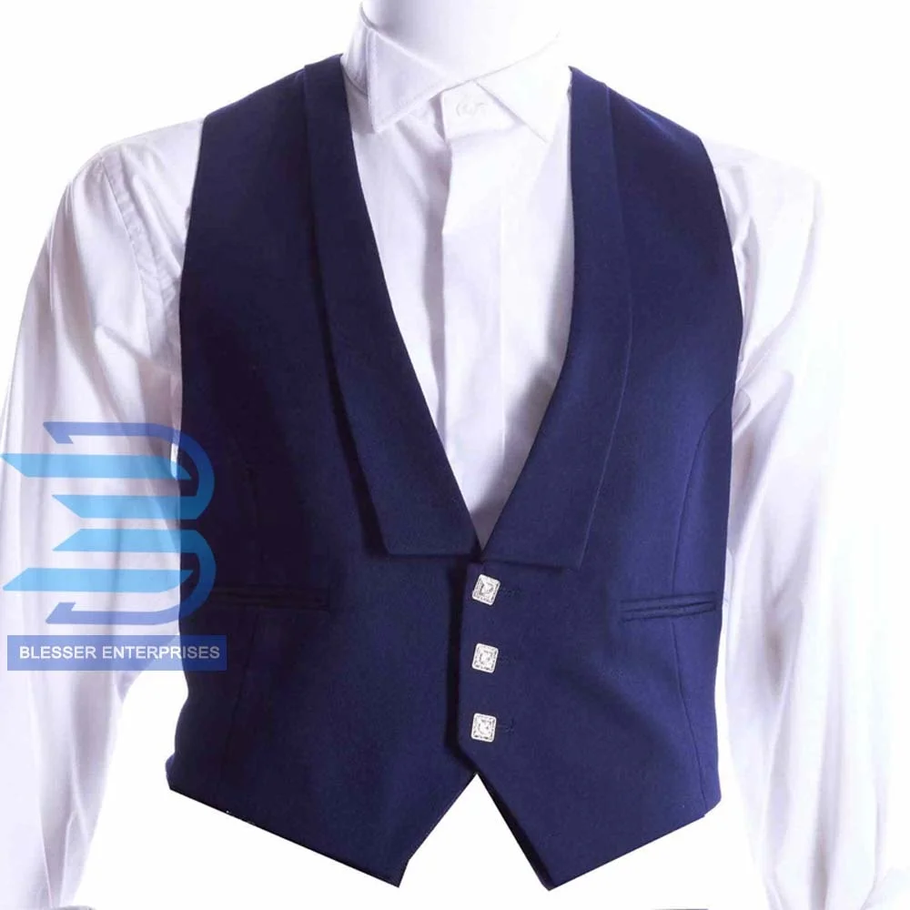 Prince Charlie Jacket with 3 Button Vest Navy Blue-Scottish Uniforms Jackets-Kilt Jackets