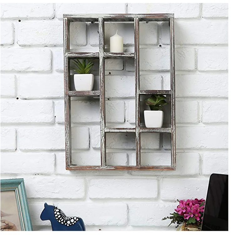 
Wall-mounted freestanding 9-Slot rustic floating kitchen wood wall shelf 