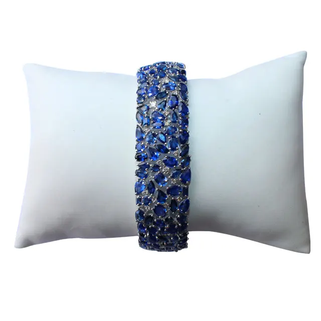 18k white gold diamond blue sapphire gemstone bracelet