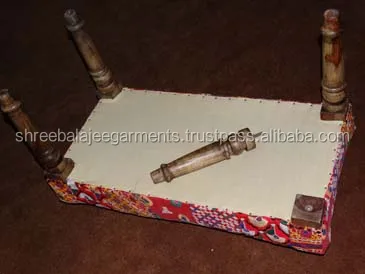 
Vintage Cotton Wooden Upholstered Wooden Bench Handmade Ottoman Footstool 