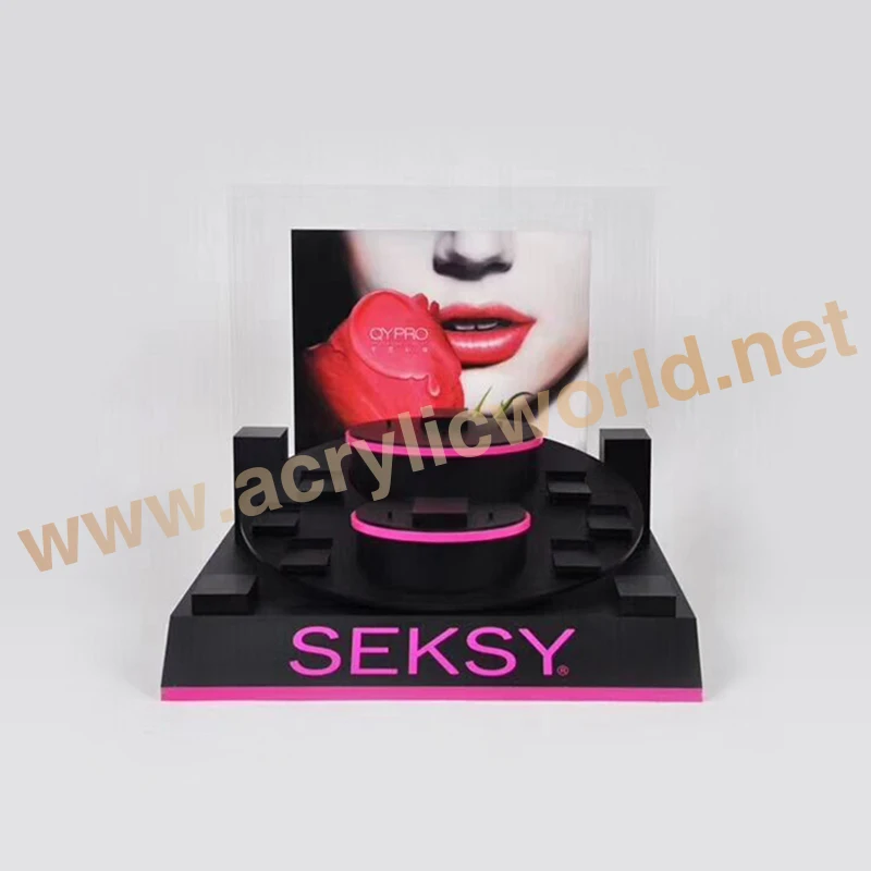 Customized Custom design cosmetic acrylic makeup display stand Makeup Showcase Perfume Cosmetics Wooden Display Case