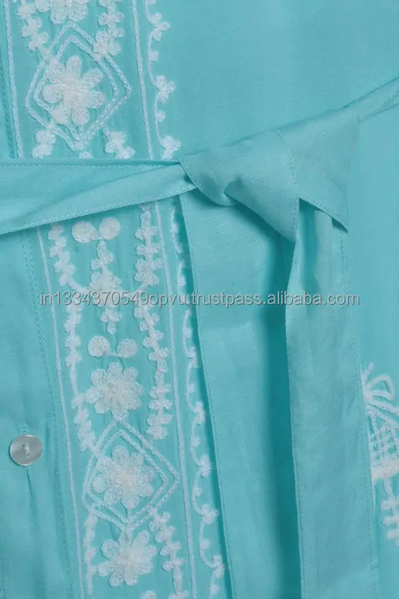 World of Swimwear High Fashion Edge Intricate White Floral Embroidered Flattering Waist Belt Women Cover Up Kimono Dress Robe