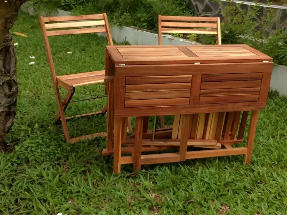 Butterfly Set of 1 Folding Chairs Table and 4 Outdoor Furniture Garden Set Wood Acacia, Modern Design