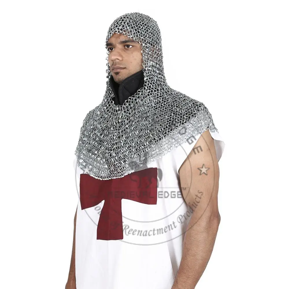 9 mm Round Riveted Medieval Chainmail Coif Armor Wearable Halloween Armor Chainmail Hood Largest Manufacture Company