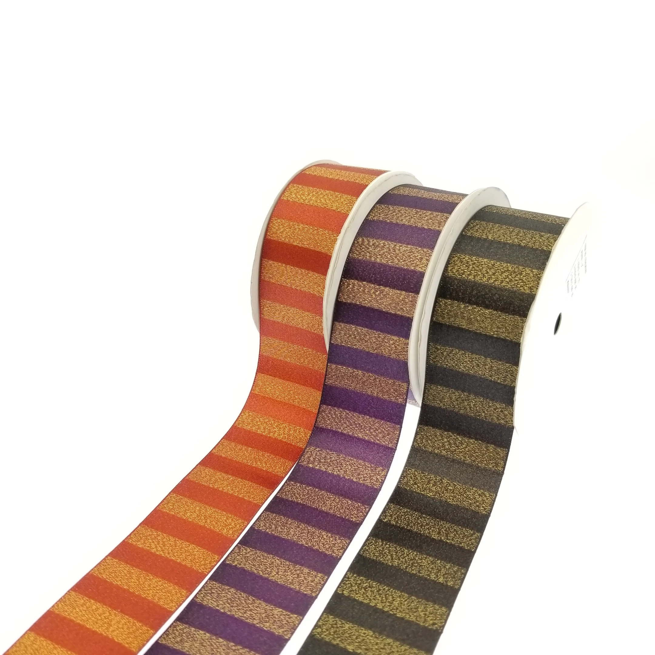 Luxury style horizontal stripe metallic satin woven ribbon