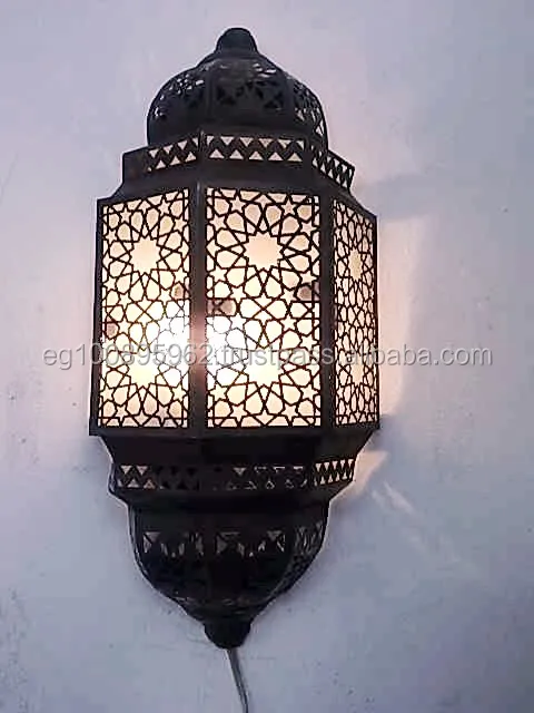 B147 Moroccan Style Brass Sconce With White Glass Wall Decor