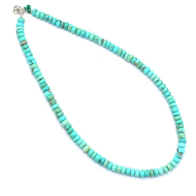 Natural Turquoise Roundel Beads Gemstone Lobster Lock Clasp Necklace