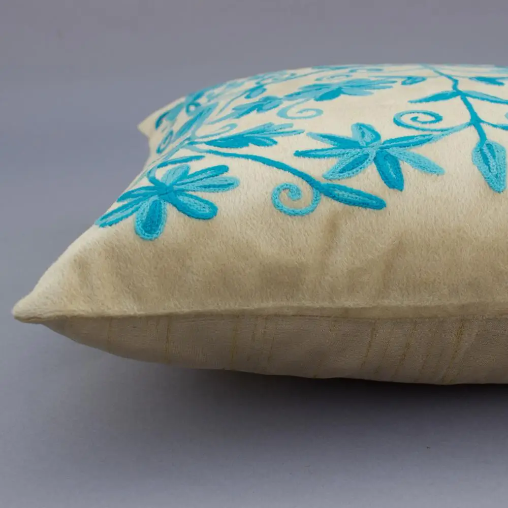 Floral embroidery Silk Cotton Decorative Boho Car Sofa Chair Bed Throw Square Pillow Cushion Cover 40 X 40CM