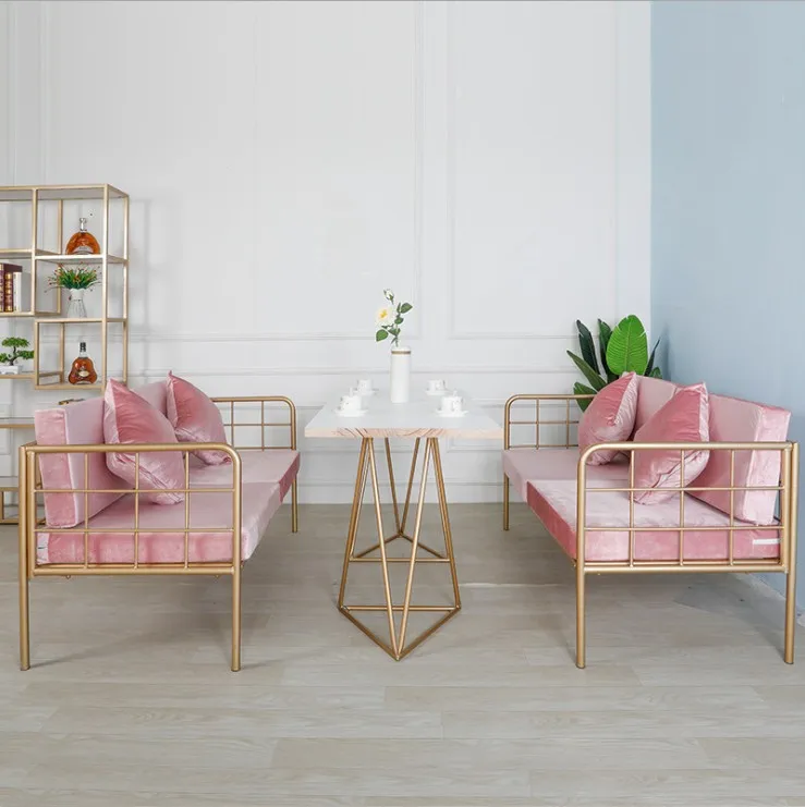 wholesale 7seats nordic velvet cushion gold legs wires hotel sofa set