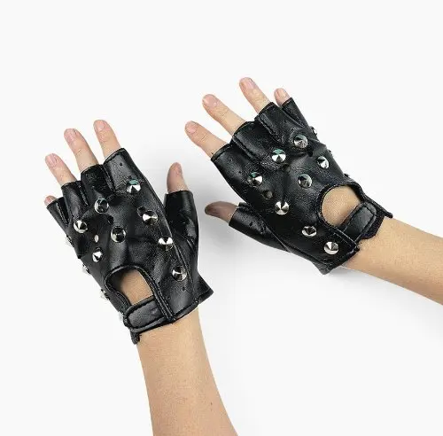 Ladies Gents half finger gloves with studs for fashion & comfort in real leather sheepskin Wear resistant gloves