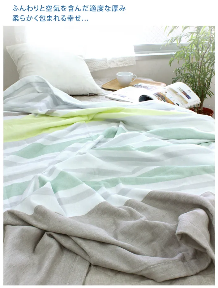 [Wholesale Products] HIORIE Imabari Brand Gauze Towel Blanket 100% Cotton 145*190cm Low MOQ Washable Soft Throws Striped Pattern