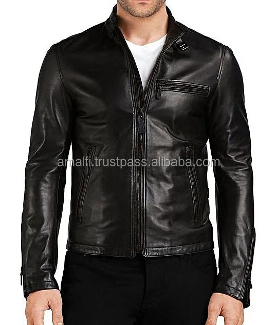 Mens Black 100% Genuine Leather Jacket, soft sheep Biker jacket