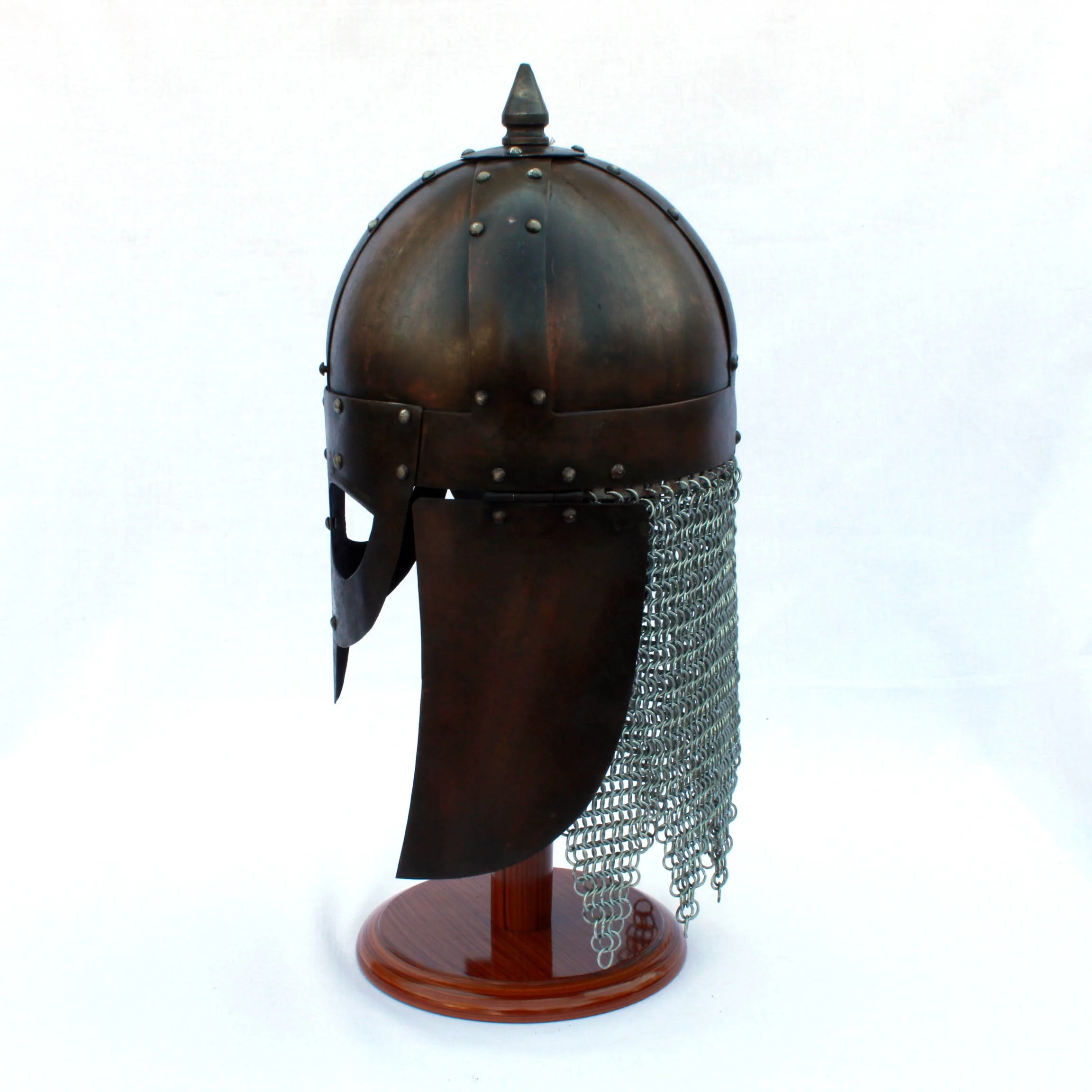 Medieval War Ancient Vintage Darkened Gjermundbu Wearable Helmet with Aventail Ear Flap Guard SAIWH916