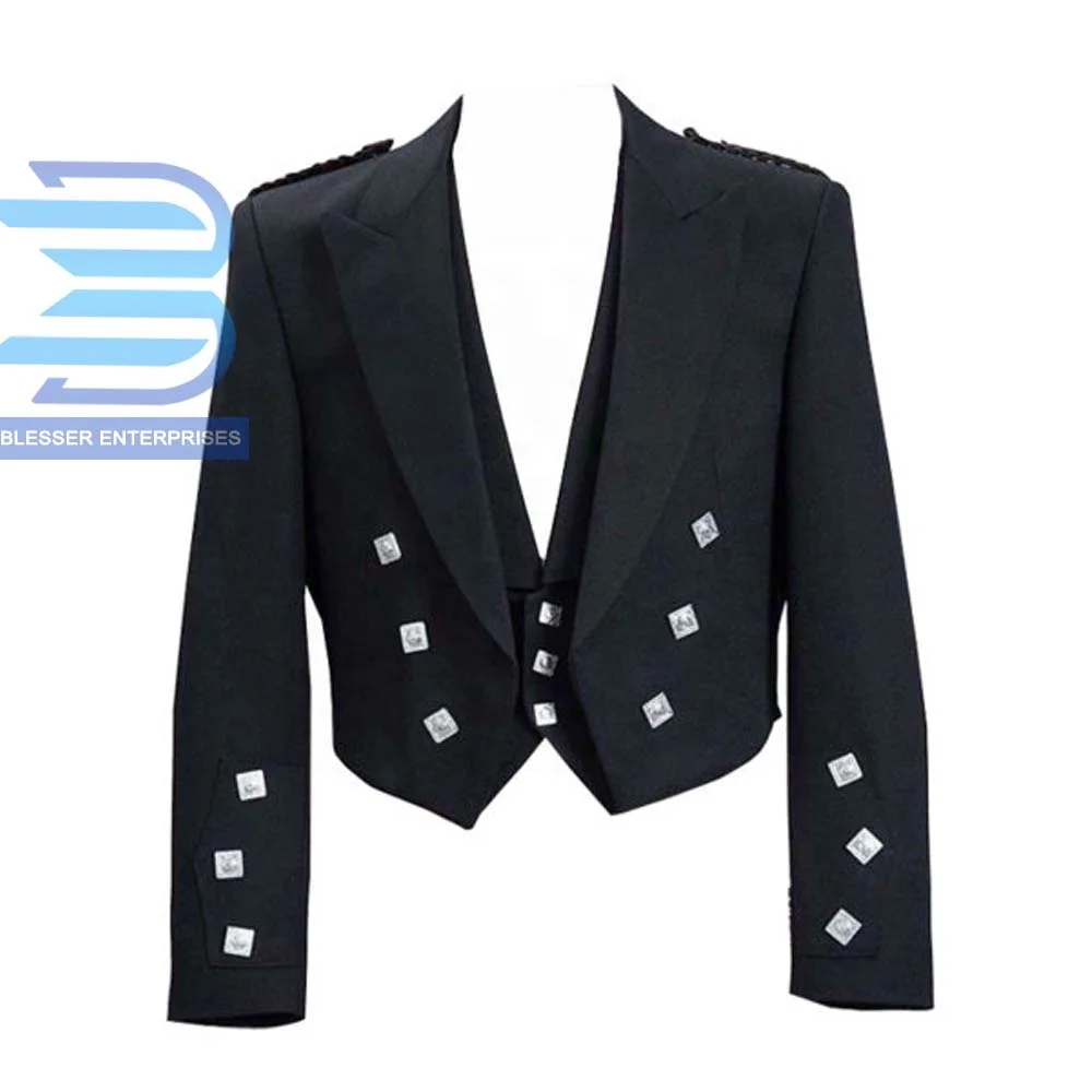 Prince Charlie Jacket with 3 Button Vest Navy Blue-Scottish Uniforms Jackets-Kilt Jackets