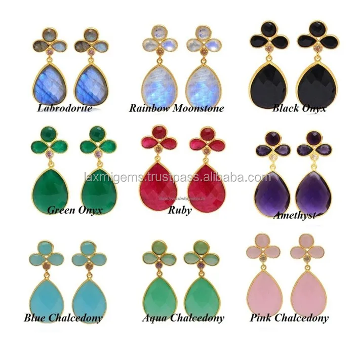 Wholesale Silver Jewelry Sitapura Jaipur Blue Chalcedony Gemstone 925 Sterling Silver Earrings