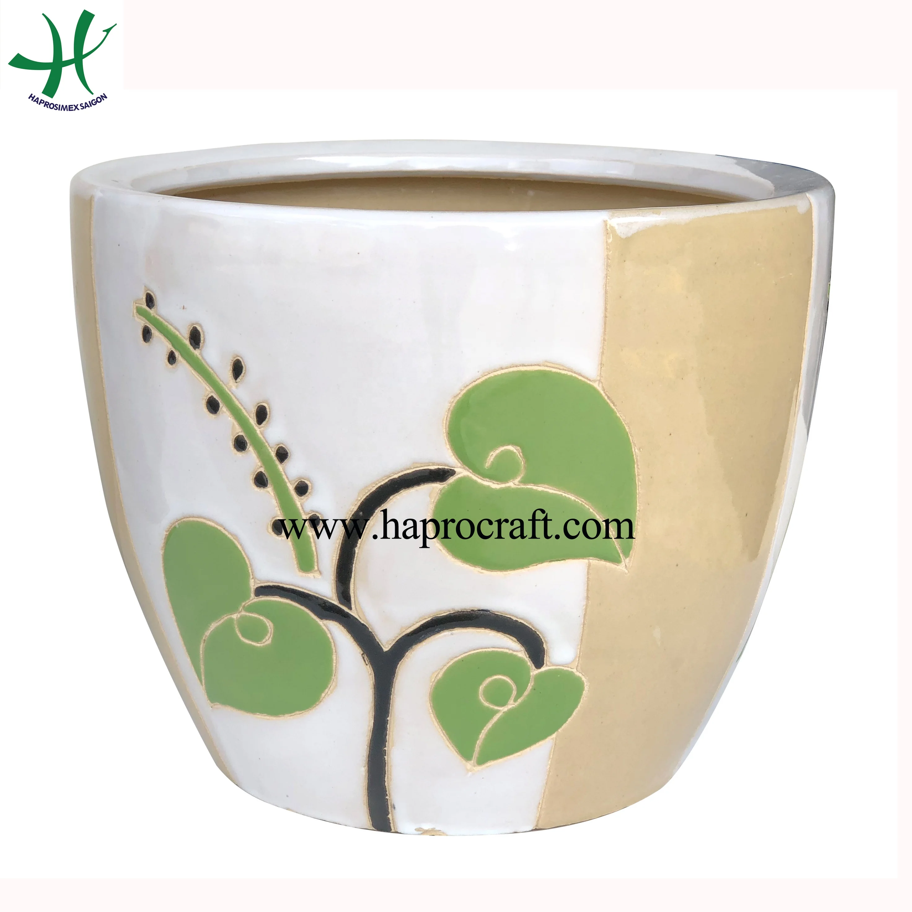 Vietnam classic flower planter pots, indoor ceramic garden plant pot, set of 3 (HG 19- 367/3)