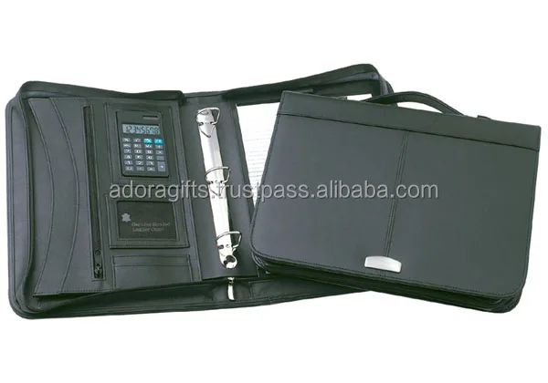 office stationery ring binder / pu leather portfolio with 3 ring binder bag / fancy ring binder with pockets