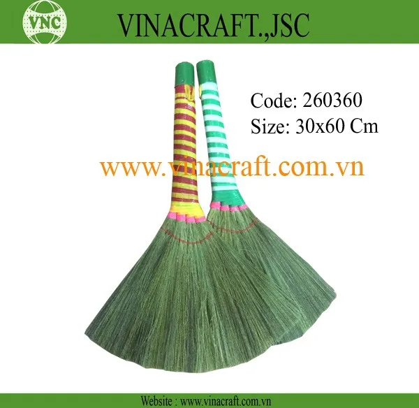Decorative Traditional Seagrass Straw Broom Stick Cleaning Broom, Vietnamese Straw Soft Handle Broom in Vietnam Wholesale