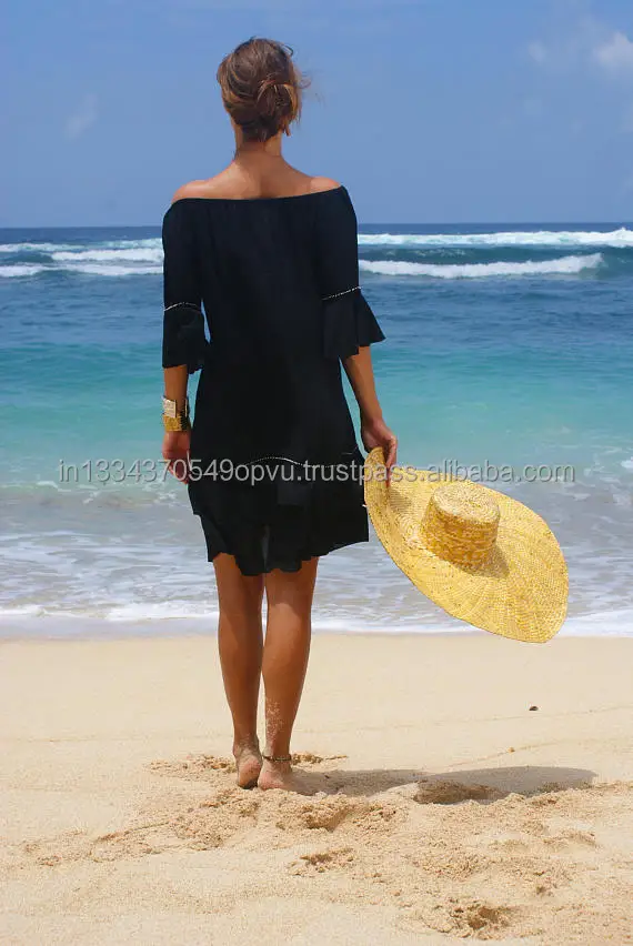 Shop Thailand Style Clothing Online Bulk Fashion Ruffle Bottom Tunics For Ladies Casual Wear Embroidered Bell Sleeve Beach Dress