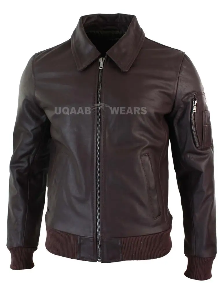 Men Bomber Genuine Real Leather  MA1 Pilot Jacket Biker Style Fashion Casual Flight Jacket Wholesale Price OEM