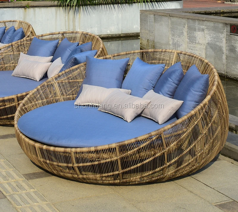 Рекламная новая стильная уличная мебель для патио, садовая плетеная кровать из ротанга