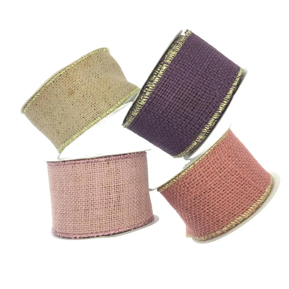 Complacent Jute Metallic ribbon Serge style stitch edge ribbon natural jute fabric ribbon for gift wrapping packaging