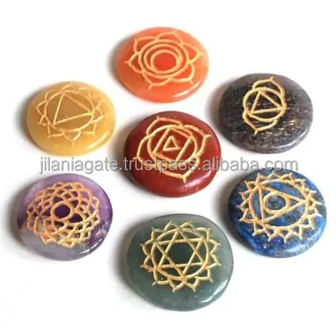 Top Selling  Seven  Chakra Engraved Symbols Meditation Chakra Set Natural Healing Positivity Reiki Stone Buy Jilaniagate