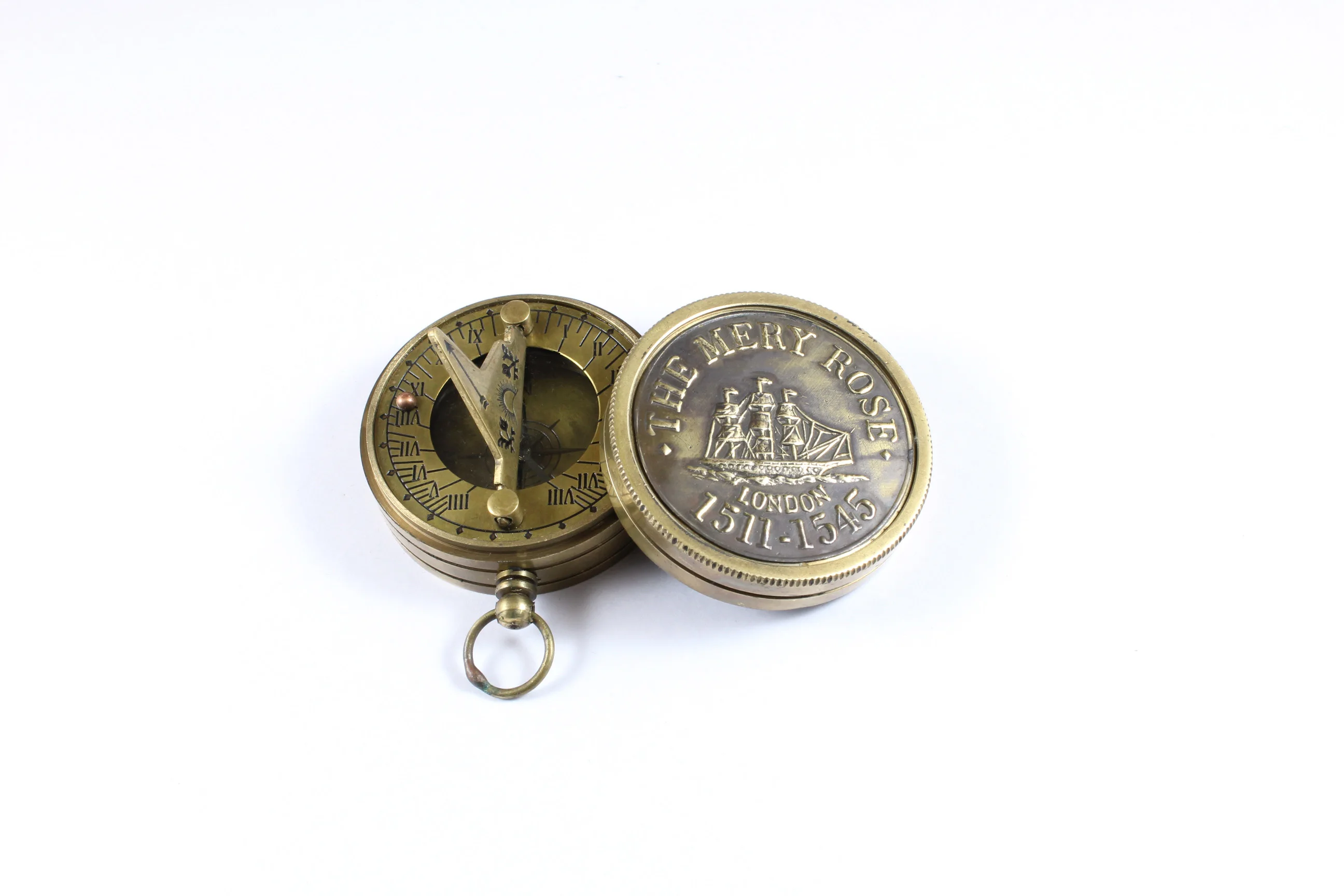 The Merry Rose London 1511-1545 Vintage Finish Brass Compass, World time Indicator in Leather Case.