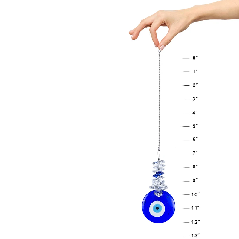 Blue Glass Evil Eye Talisman with Crystal Beads Good Luck Charm Home Office Car Decoration Blessing Ornaments