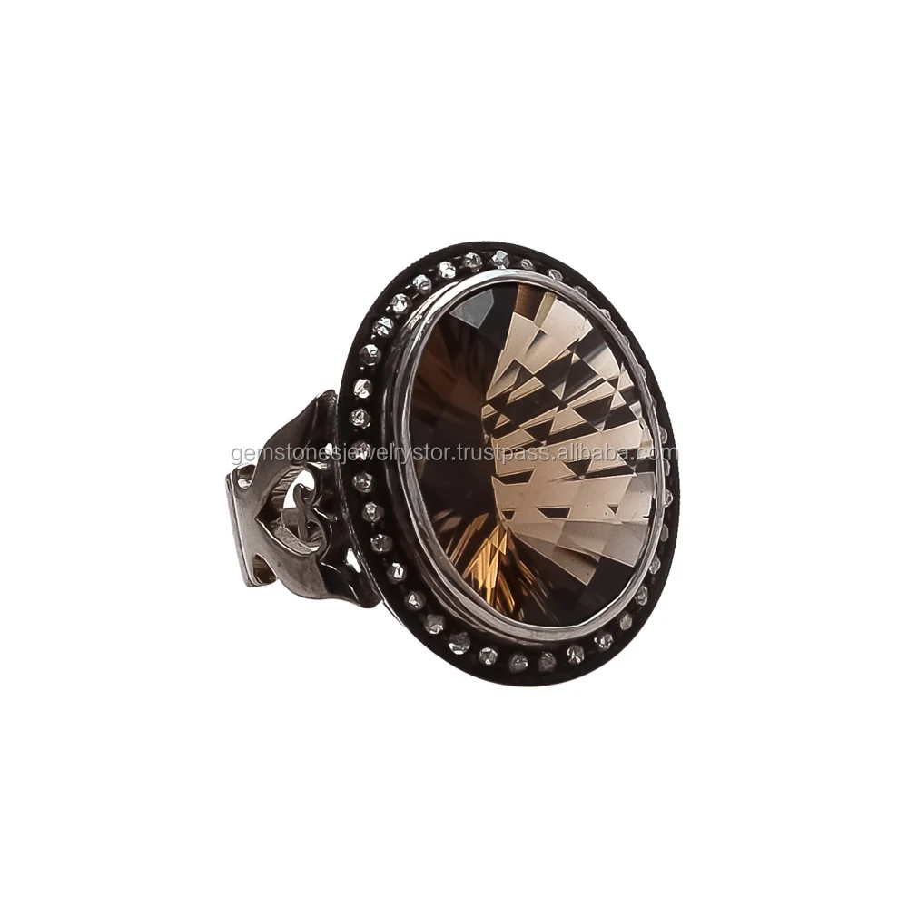 Smoky Topaz Hydro & Rose Quartz Cut Diamond Sterling Rings