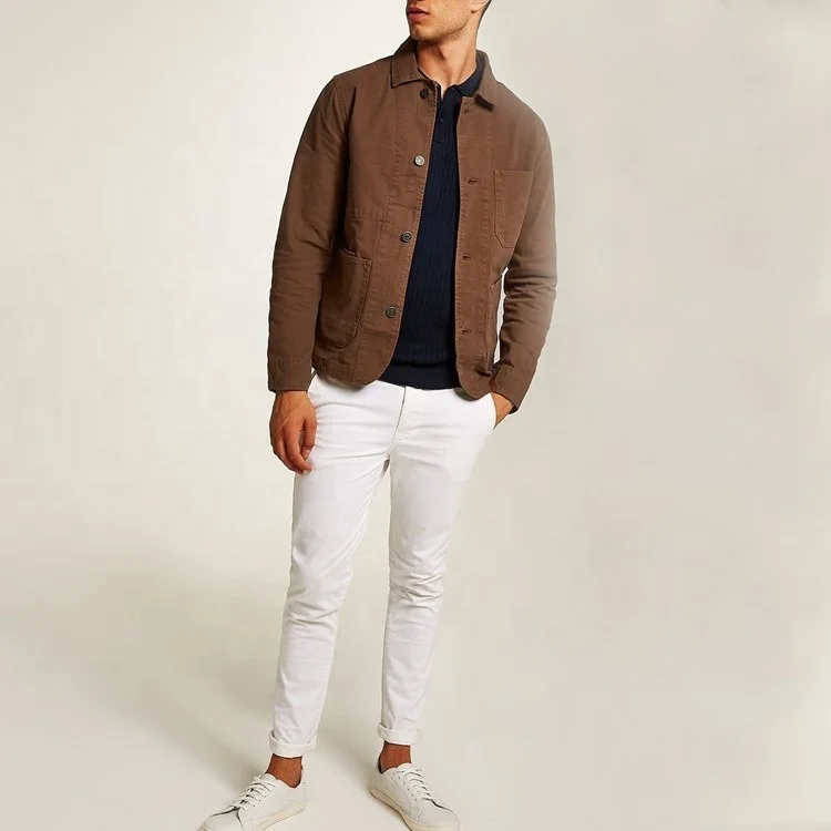 China supplier high quality workwear overshirt 100% cotton fit canvas jacket with pockets custom printing