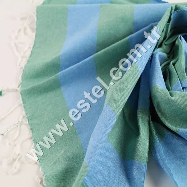 His and Hers Towel Green and Blue 100 % Cotton Fouta with White Tassels Indigo Towel Direct From Towel Manufacturer