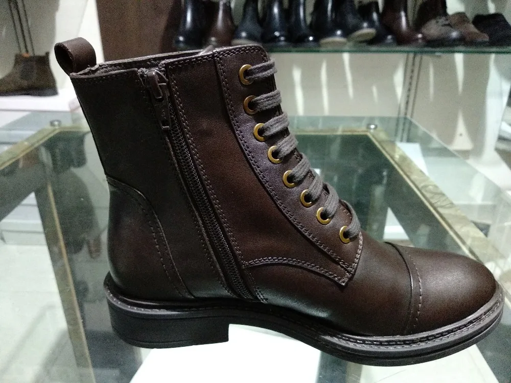 
LADIES HIGH ANKLE COW LEATHER LACE-UP BOOTS WITH INNER ZIP ON TPR SOLE 