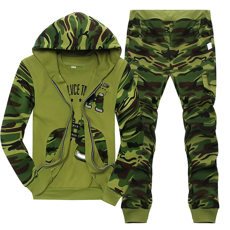 2019 new hot selling wholesale big children spring autumn camouflage sports military uniform three-piece boys clothing set