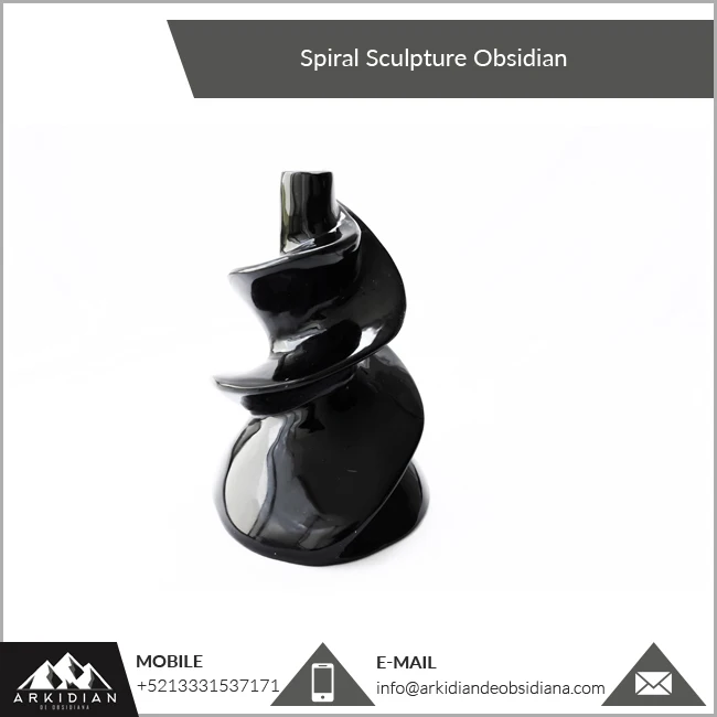 Obsidian Spiral Stone Sculpture Attractive Black Natural