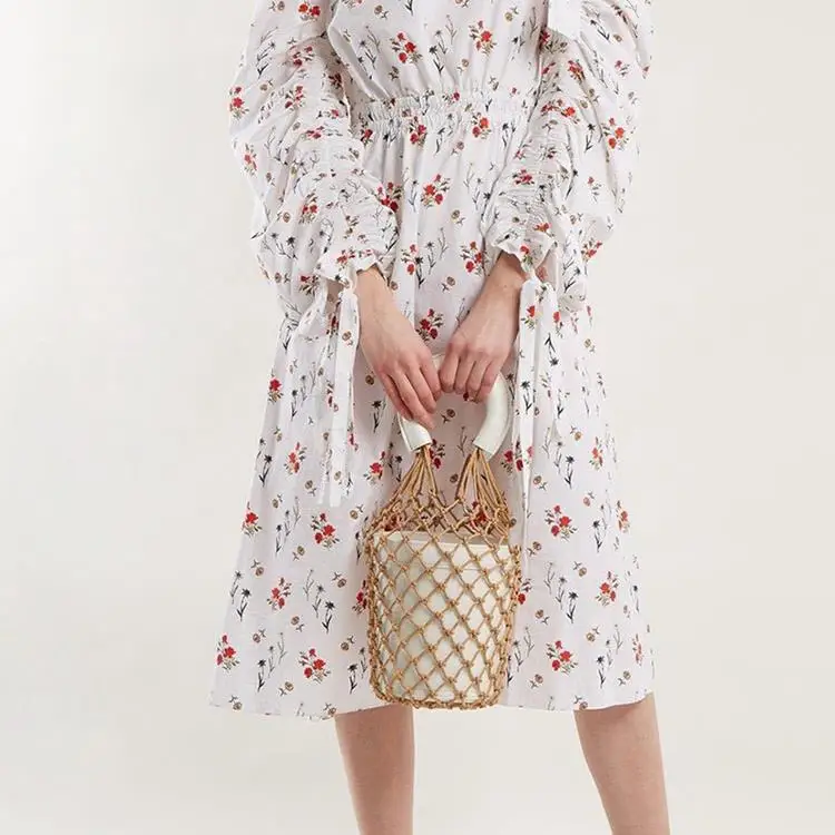 2021 Hot Genuine Cow Leather Net Handmade Tote Women Handbag Woven  Bucket Bag