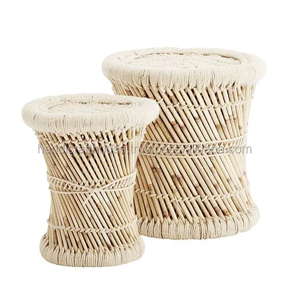 
Industrial & Vintage Indian Bamboo straw handmade multi-purpose set of 2 stools 