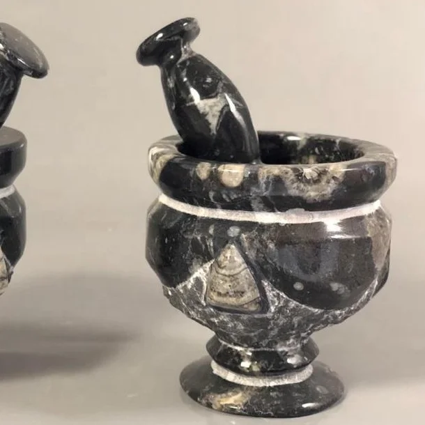 
High Quality Natural Fossils handmade engraved Mortar pestle 