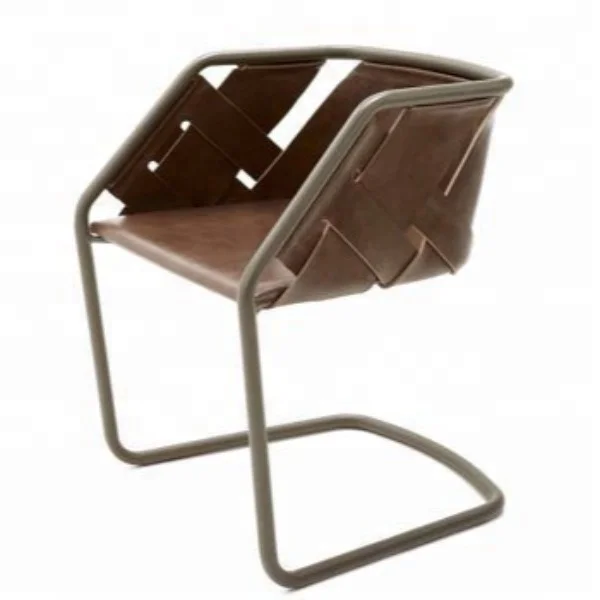
Industrial & vintage iron metal & genuine leather easy Chair 