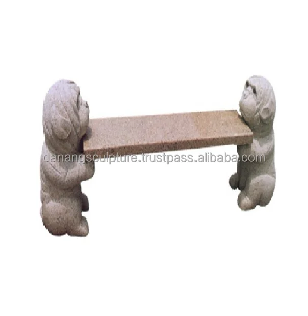 Stone garden bench with dogs DSF-BG08