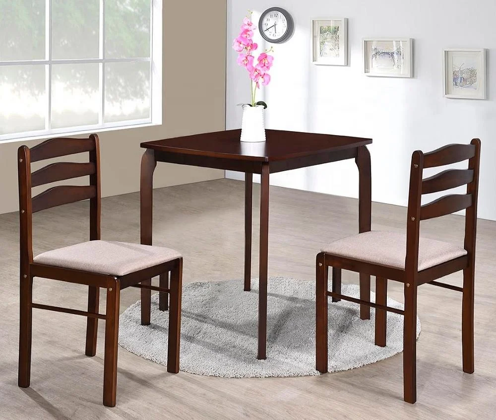 1+2 dining set solid rubber wood made in malaysia square table with MDF Veneer table top