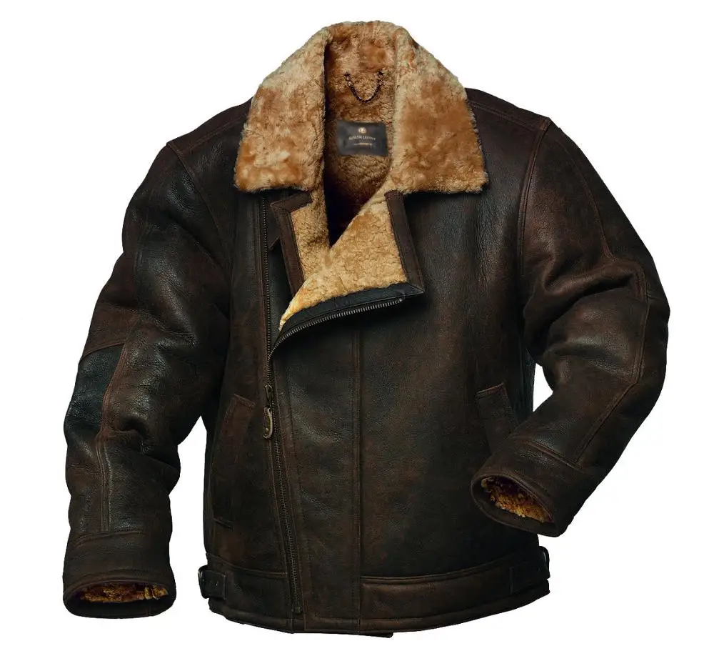 Proelite Leather jacket for men fur collar aviator bomber cafe racer top upper winter