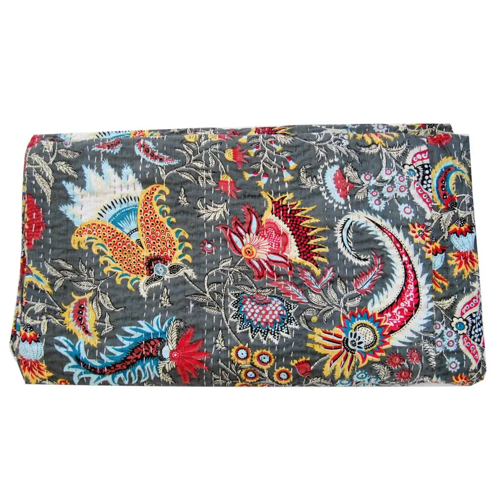 Indian Vintage Handmade Printed New Design Cotton Fabric Quilts Jaipur Kantha Queen Wholesale Bedspread