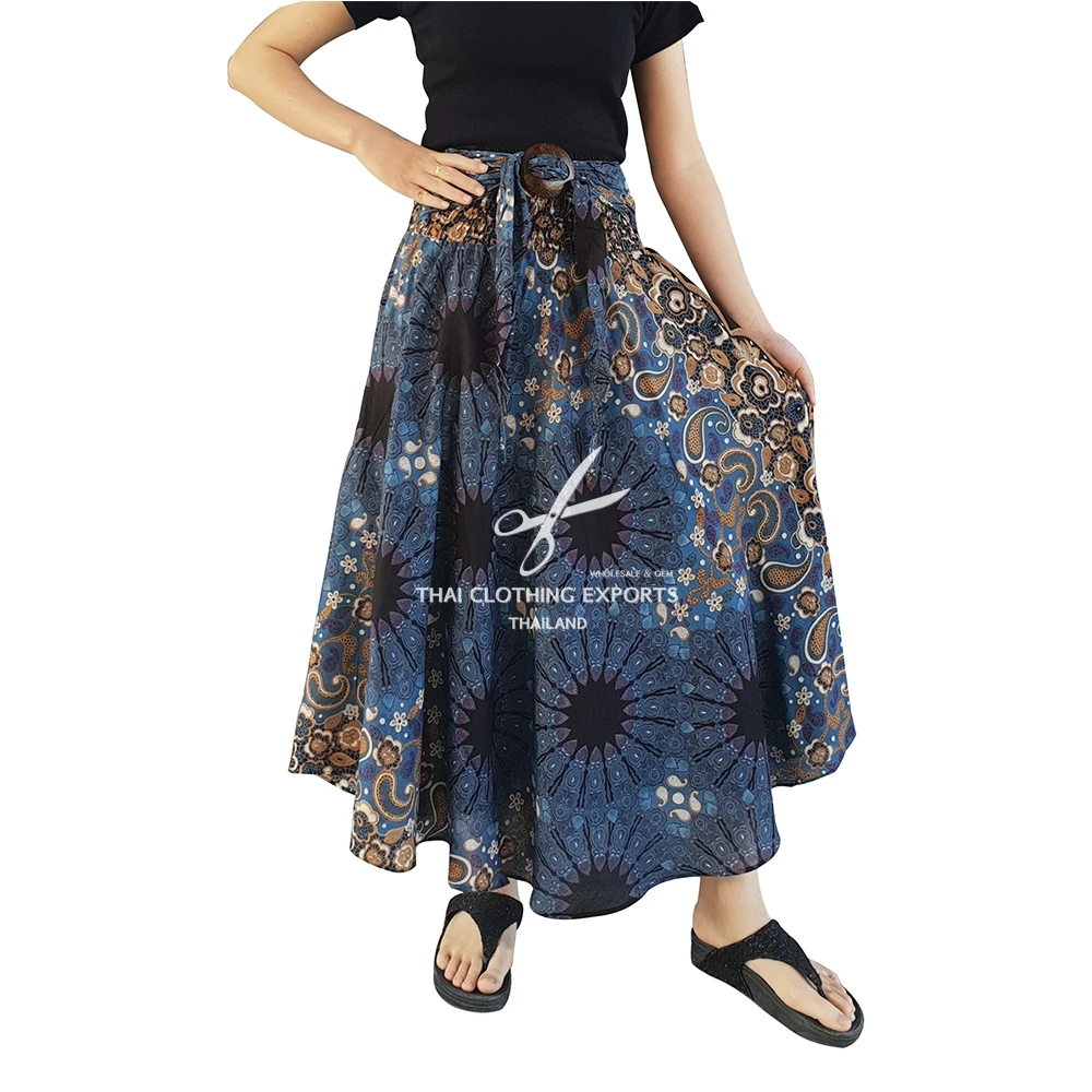 
Thai Printed Long Skirt With Coconut Buckle 