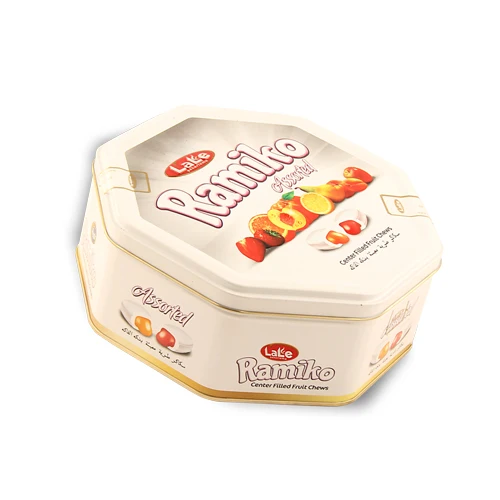 OCTAGONAL TIN GIFT BOX SINGLE DOUBLE TWIST CHOCOLATE AND SOFT CENTER FILLED CANDY