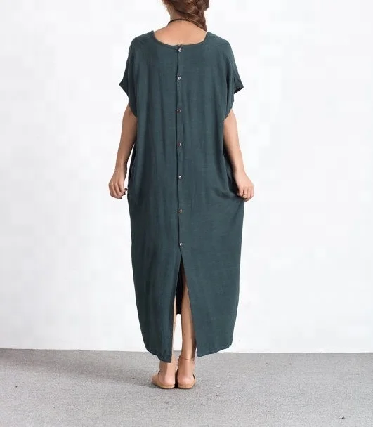 Женское свободное платье-макси из хлопка и льна