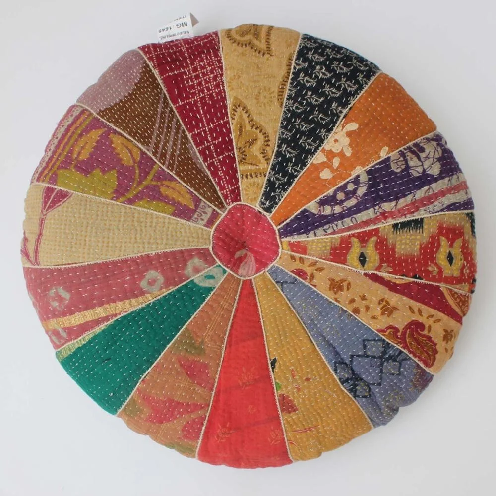 Fair Trade Round Wholesale Designer Zafu Cushion Pillow Multicolor Patchwork Floor Cushion Vintage Kantha Seat Cushion