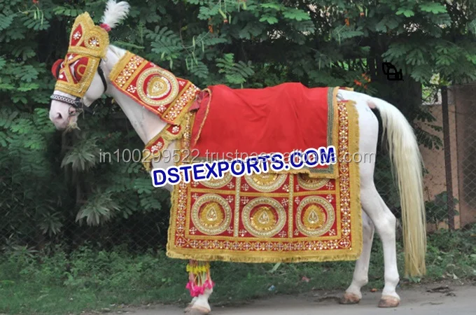 Indian Baraat Horse Costumes Designer Horse Costume With Umbrella Beautiful Heavy Carved Horse Costumes