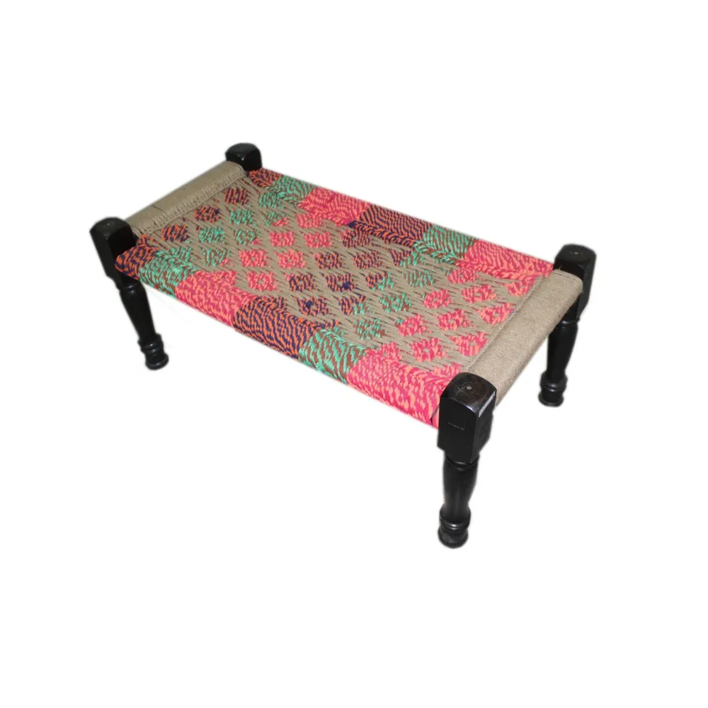 TRADITIONAL MINI BENCH WITH COTTON ROPE FINISH