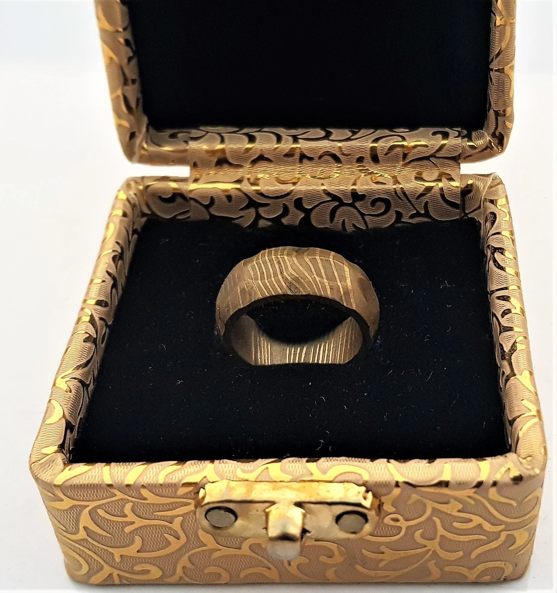 damascus steel gold plated Ring ( Engagement ring)